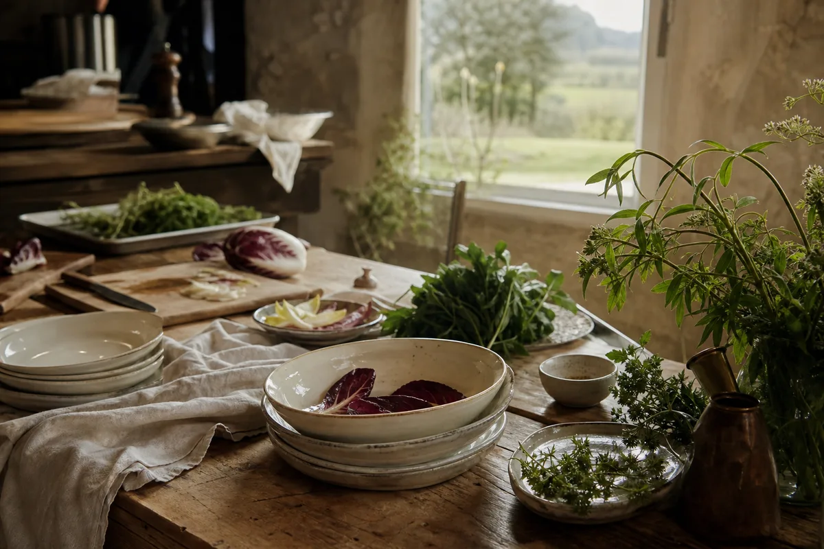 Cuisine professionnelle en pleine mise en place avant le service